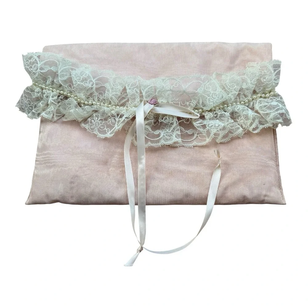 Victoria's Secret Pink Satin Lace Ruffle Lingerie Travel Storage Bag